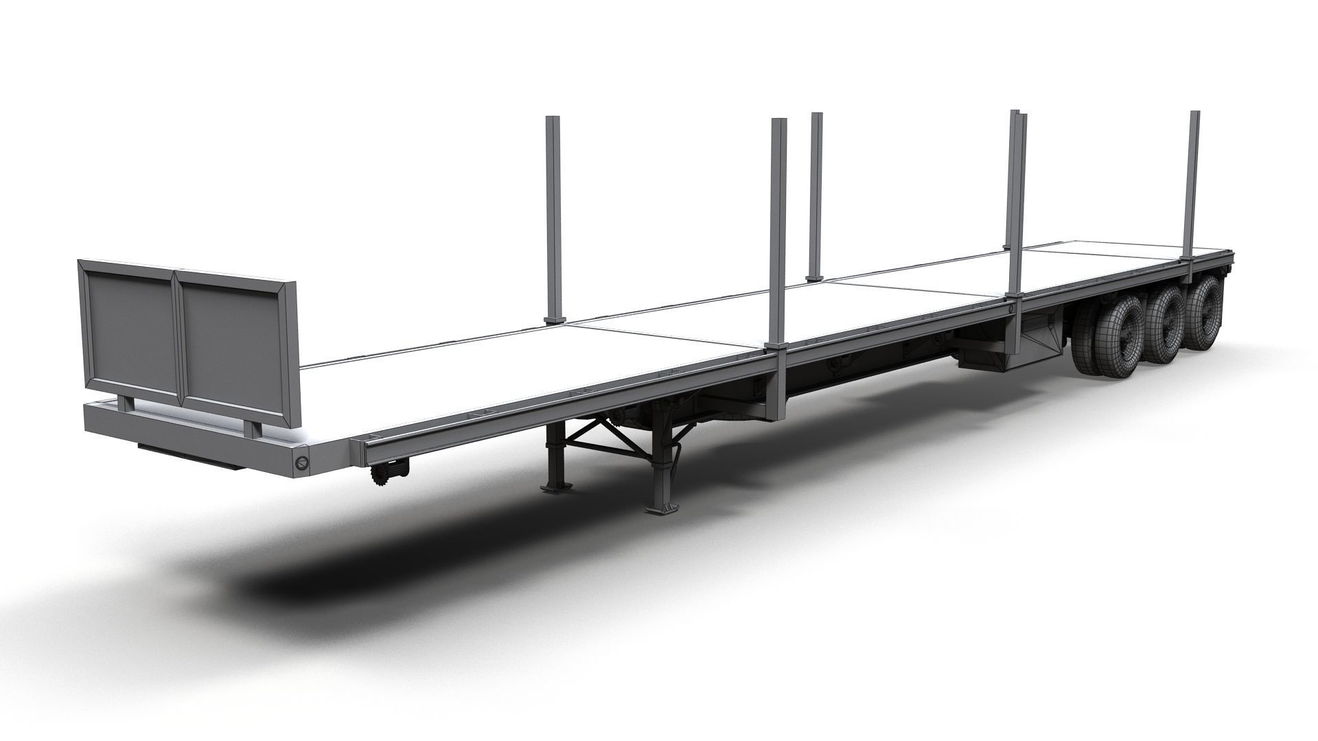 Flatbed Trailer Low-poly 3D model_15