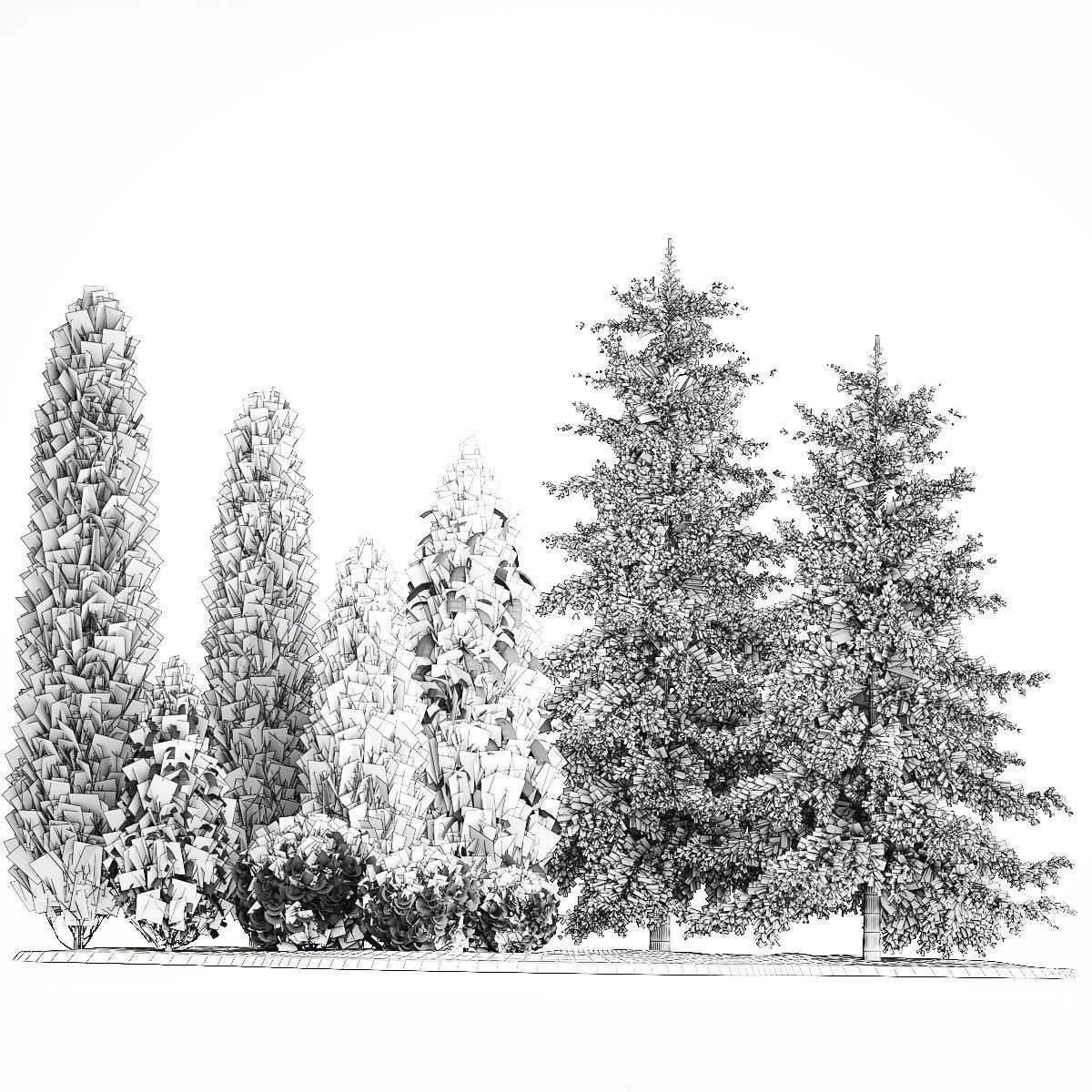 Garden of thuja and cypress trees with bushes 1155 3D model_6