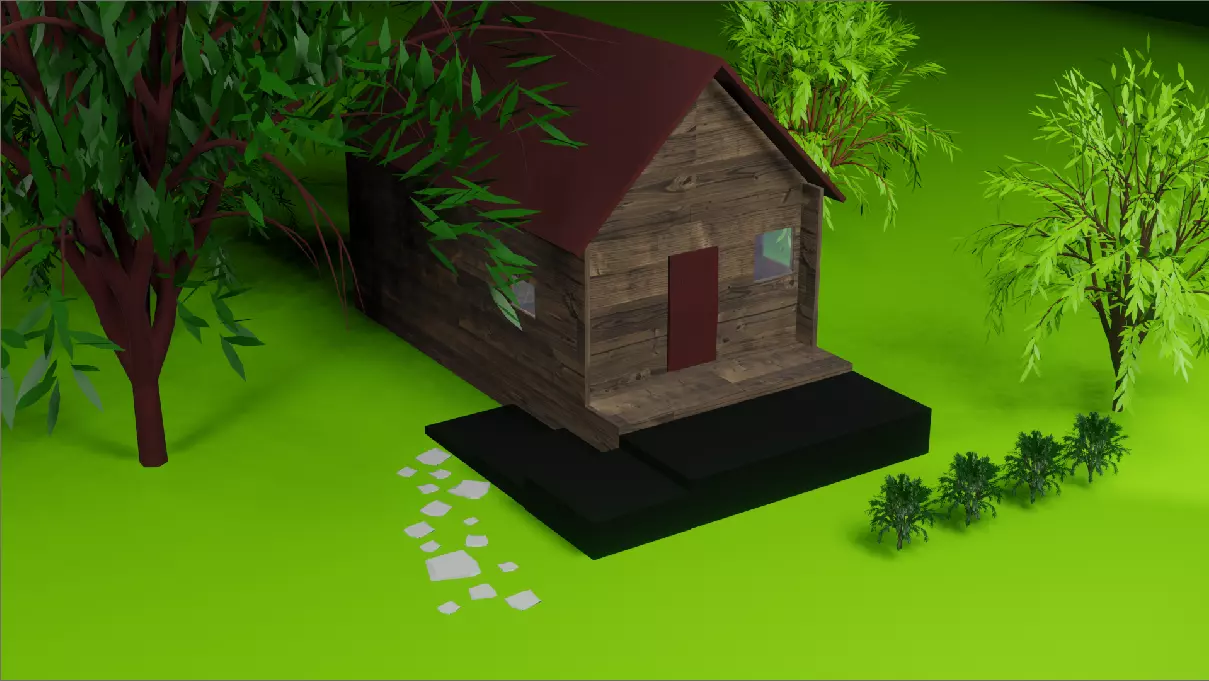 Low poly willage house in woods Low-poly 3D model_0