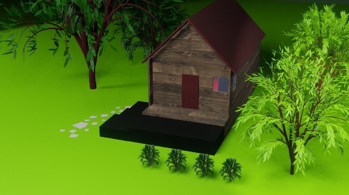 Low poly willage house in woods Low-poly 3D model_8