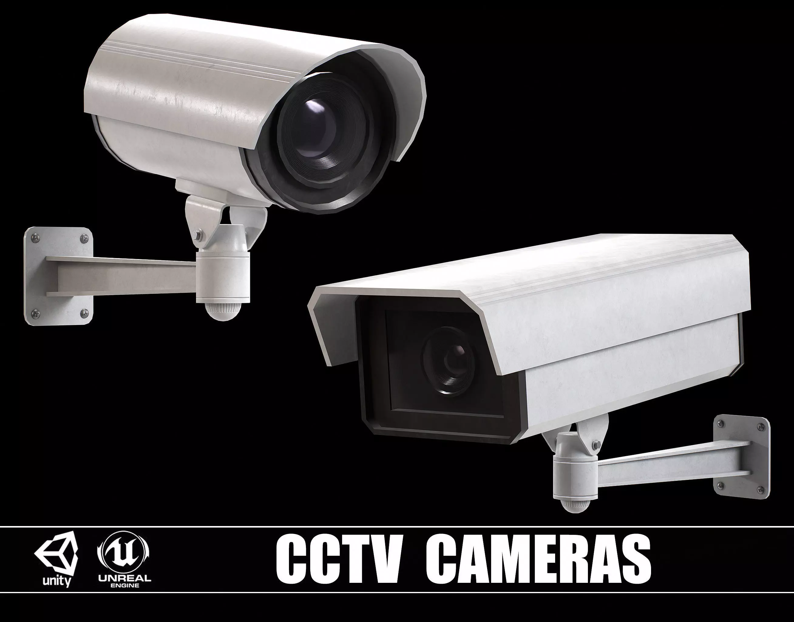 Set of 2 CCTV Cameras Low-poly 3D model_0