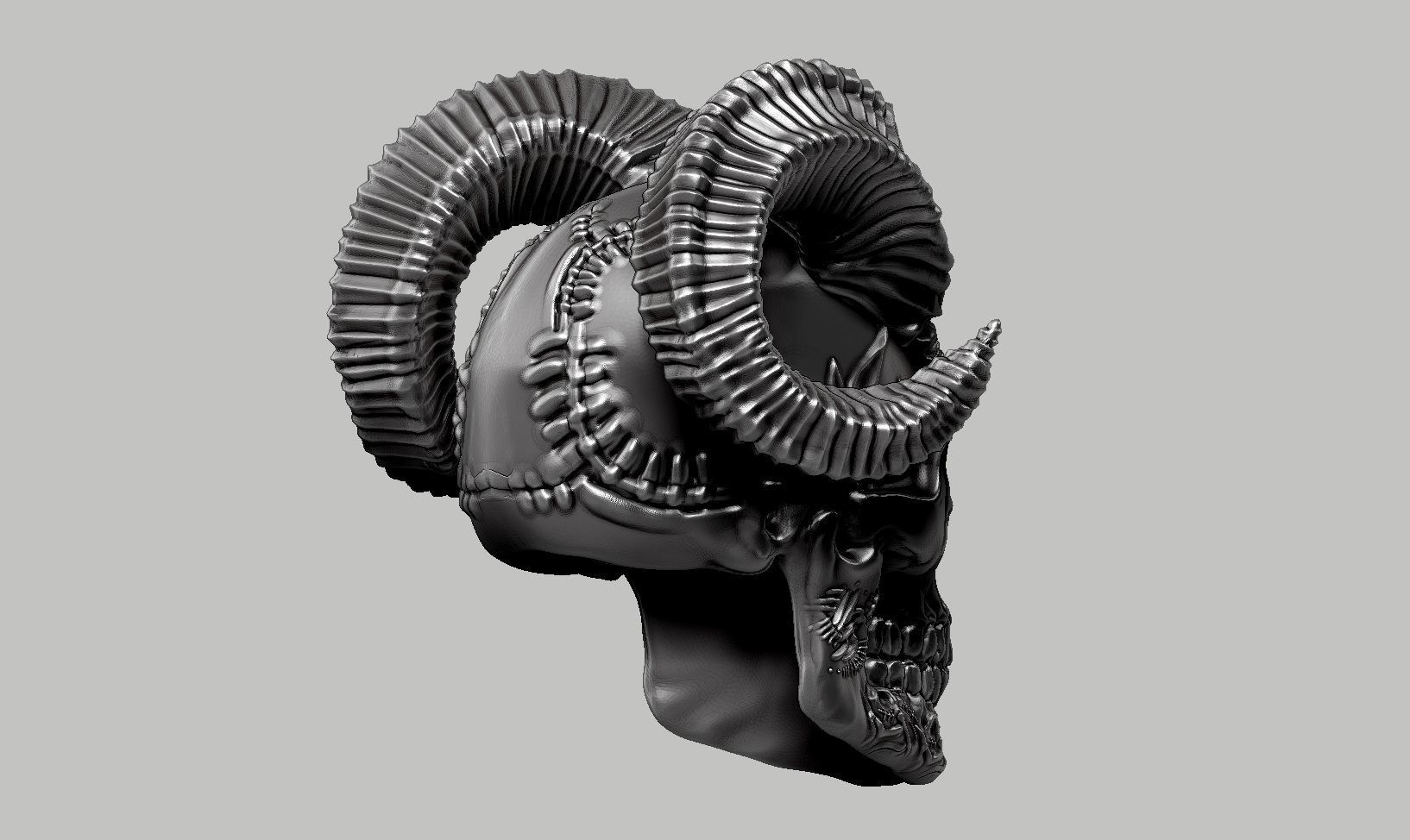 skull horn art design a07 3D print model_4