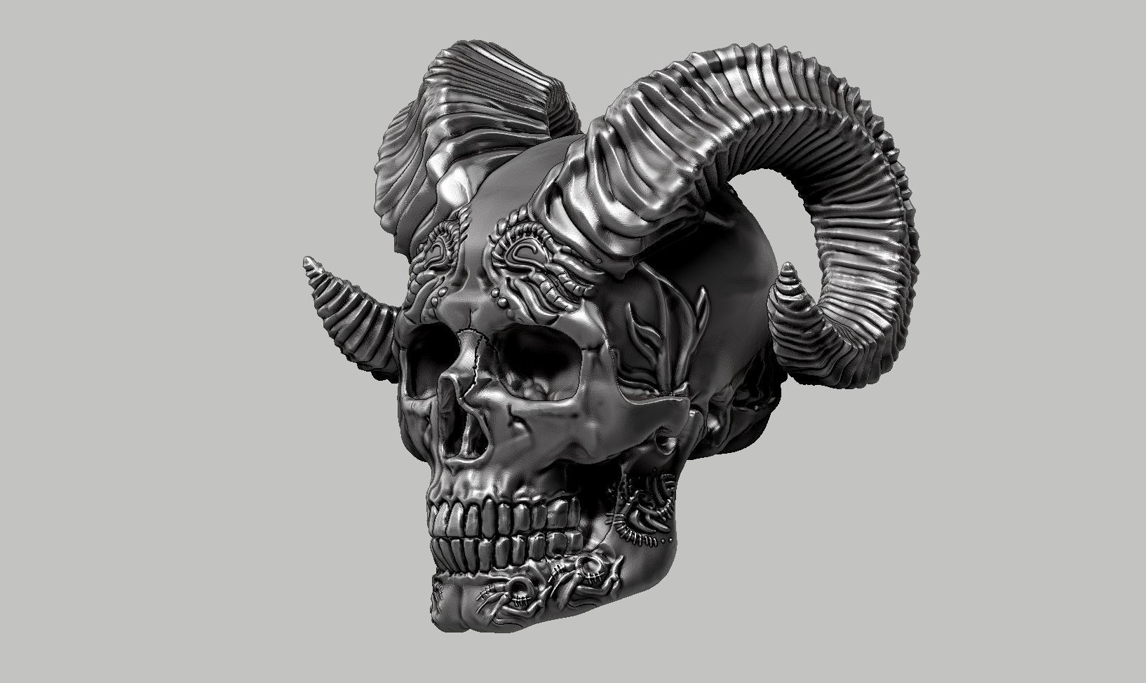 skull horn art design a07 3D print model_10