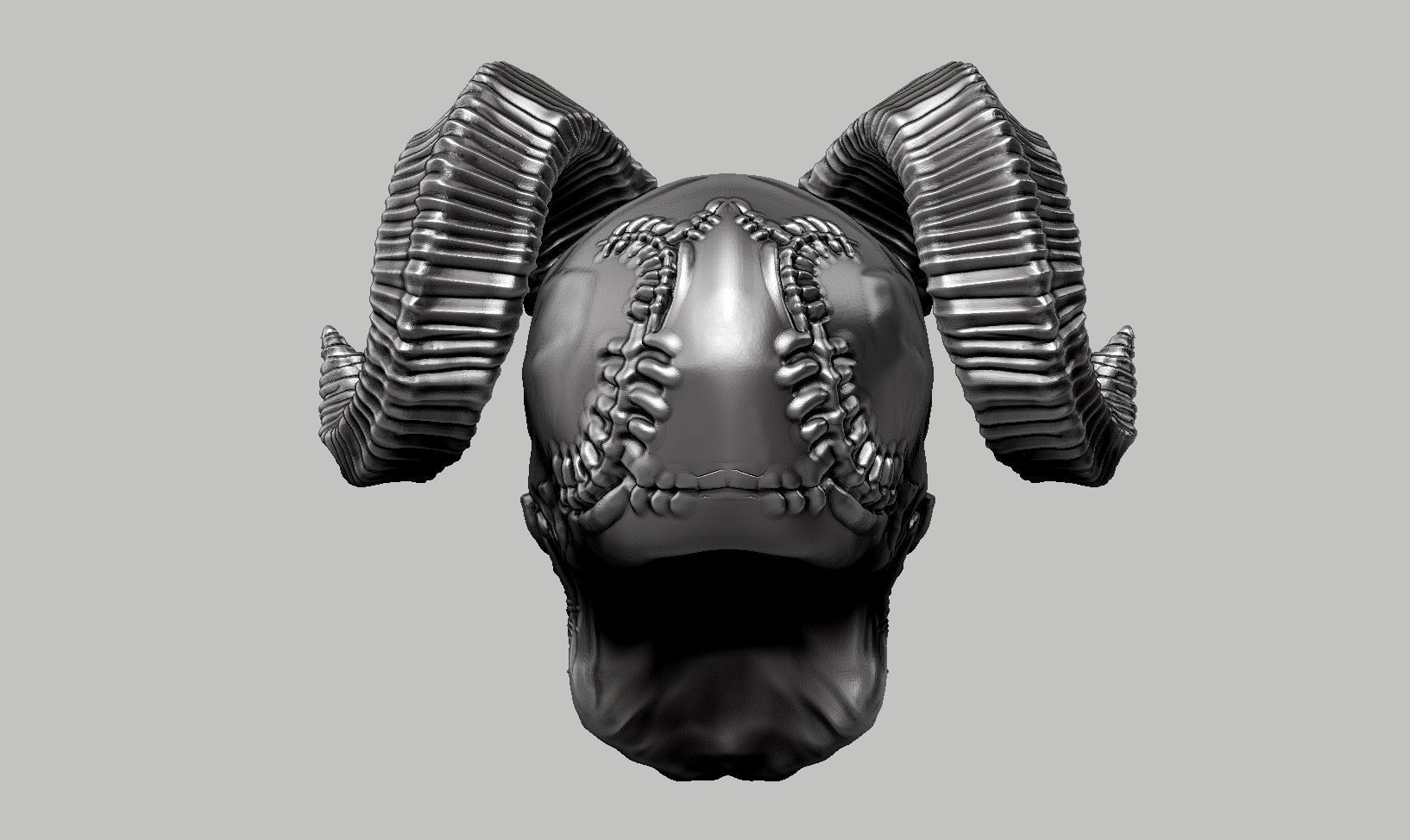 skull horn art design a07 3D print model_6