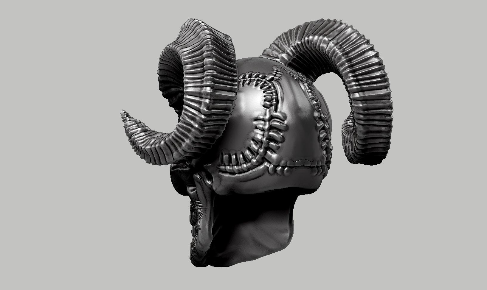 skull horn art design a07 3D print model_7