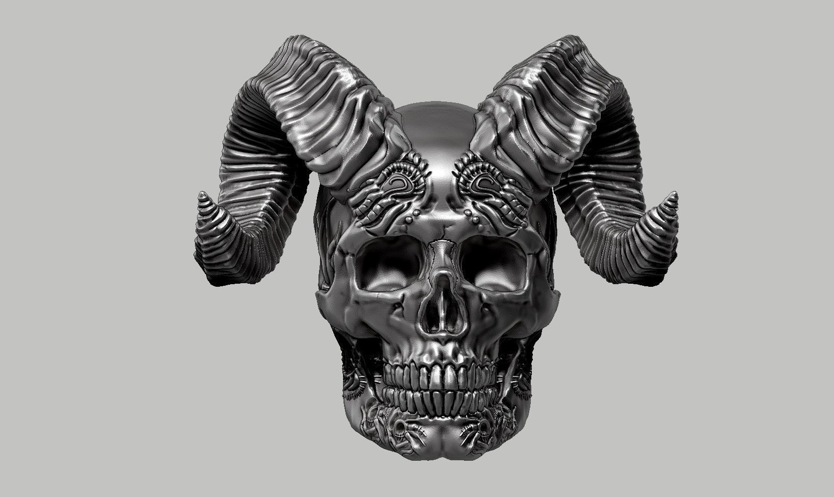 skull horn art design a07 3D print model_12