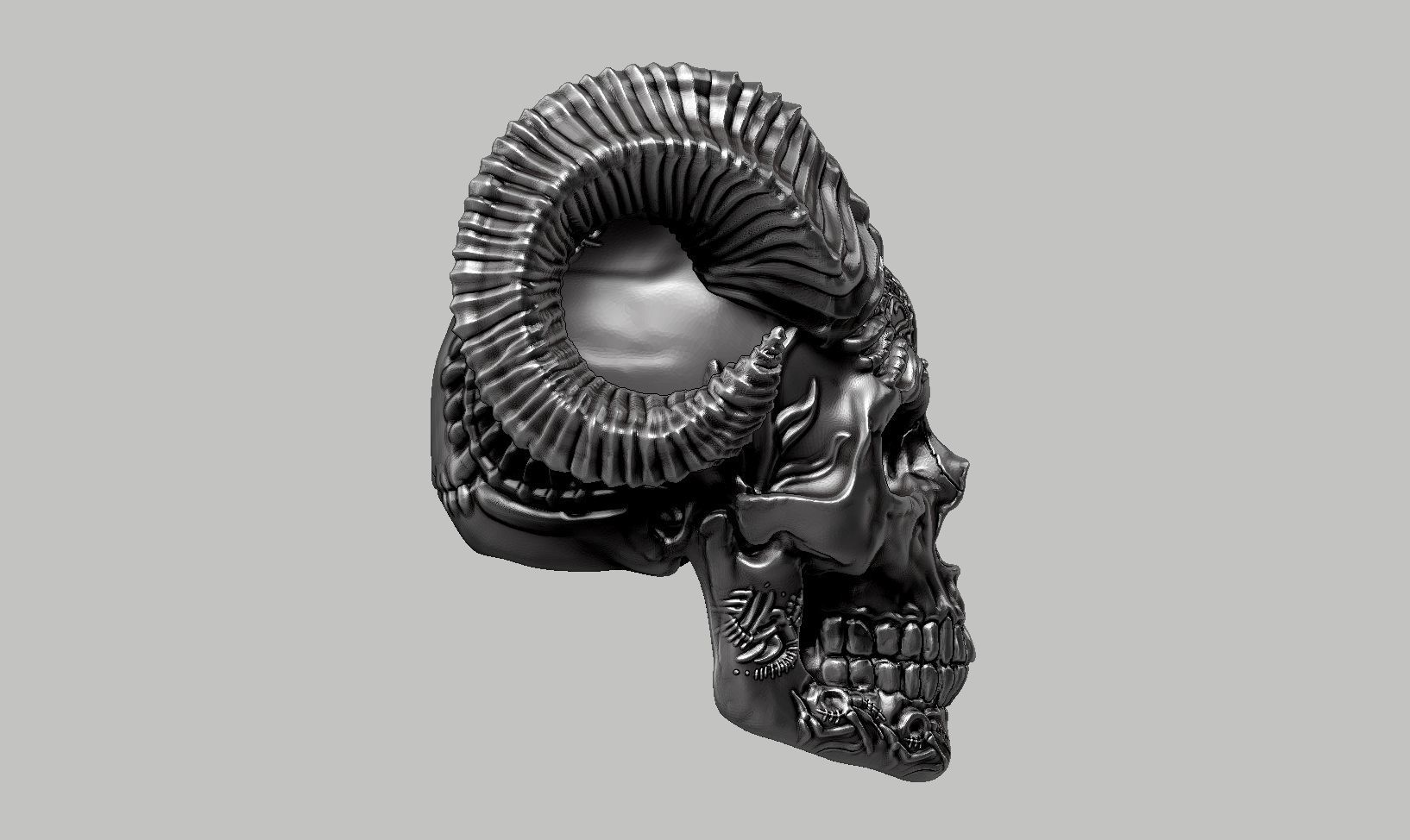 skull horn art design a07 3D print model_3