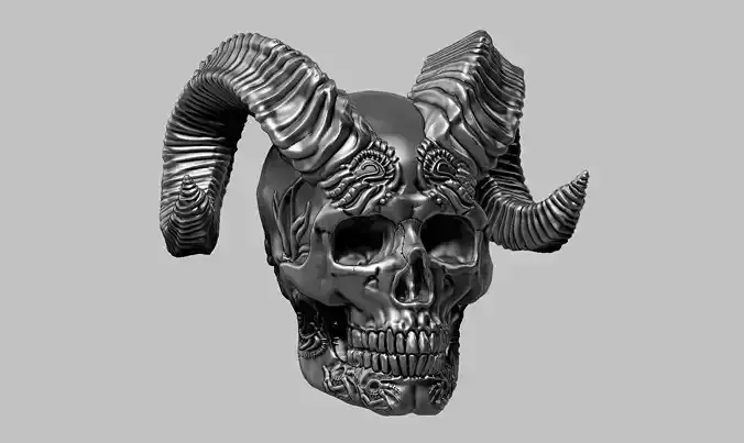 skull horn art design a07