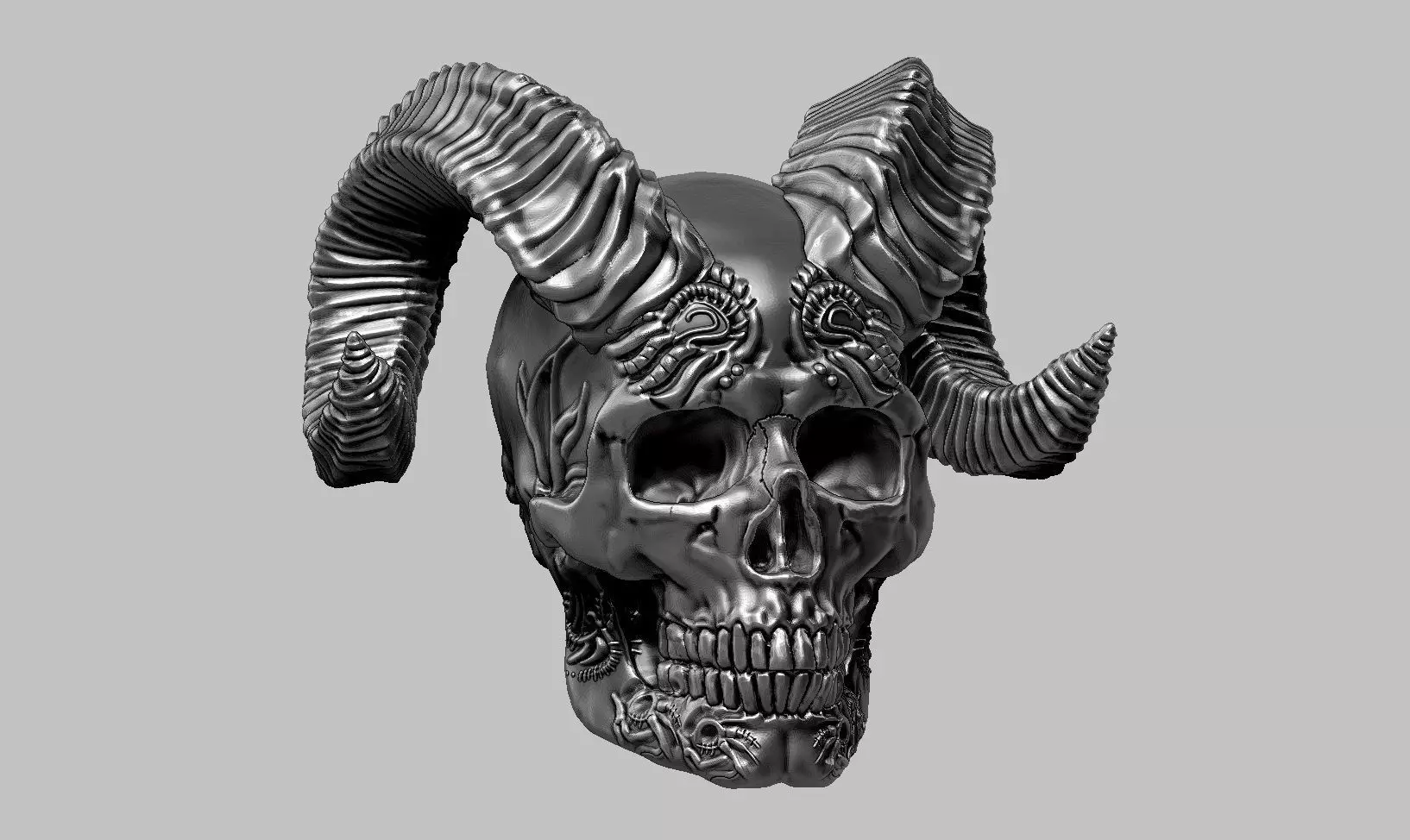 skull horn art design a07 3D print model_0