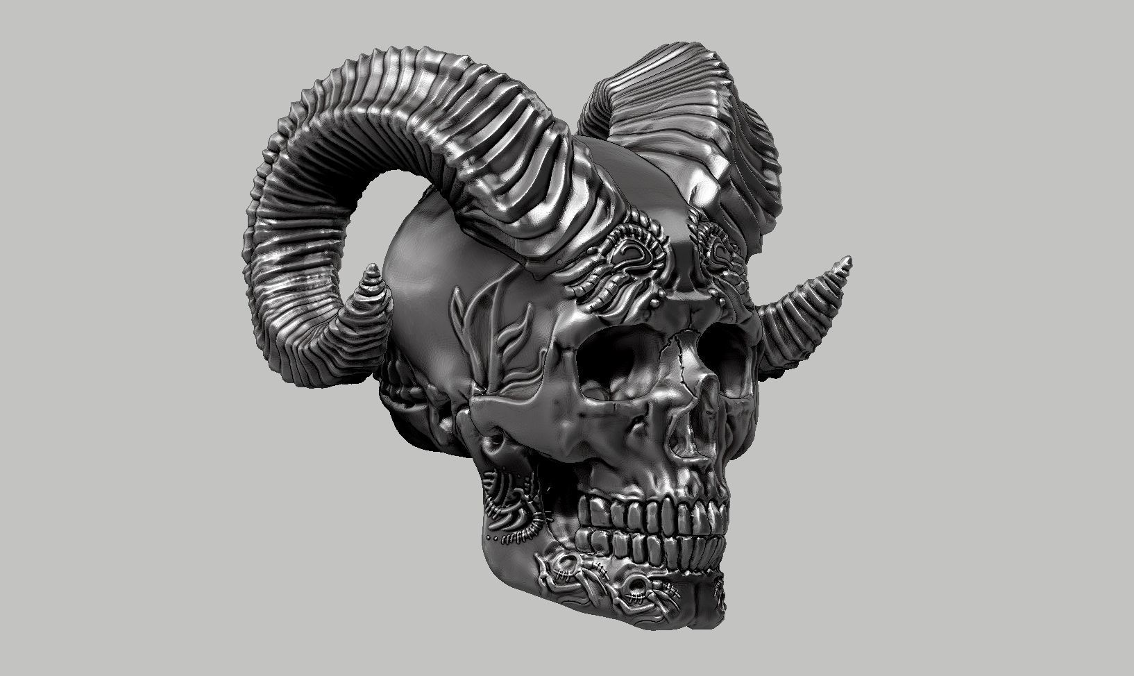skull horn art design a07 3D print model_1