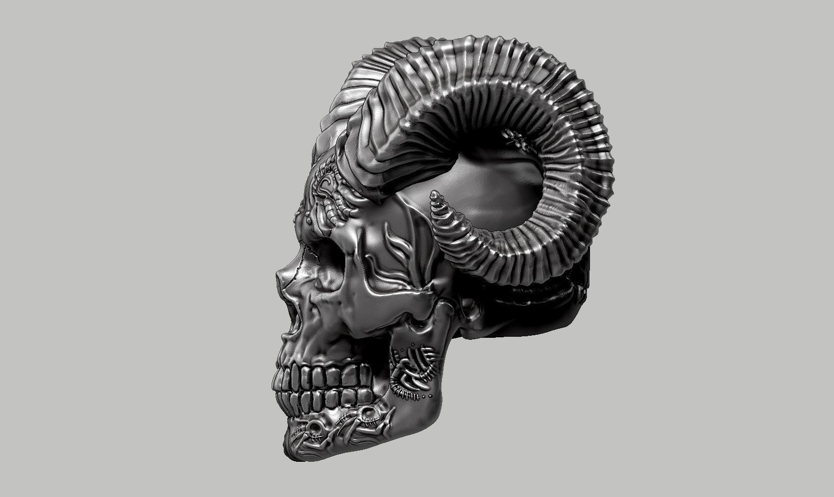skull horn art design a07 3D print model_9