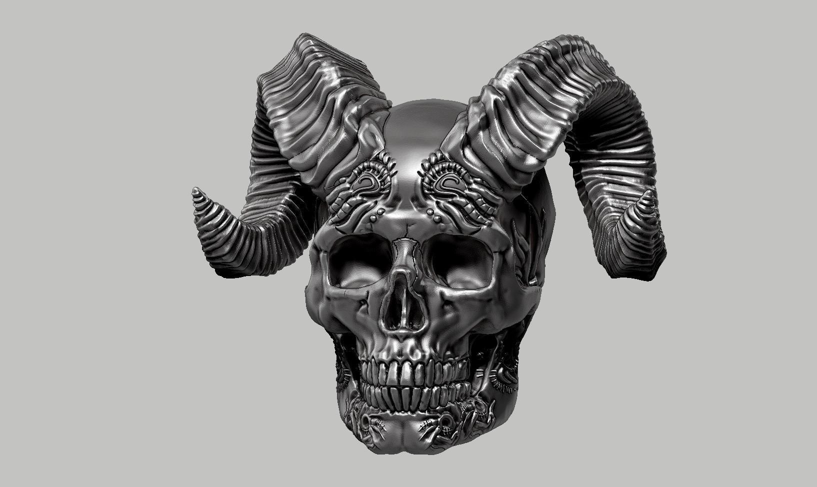 skull horn art design a07 3D print model_11