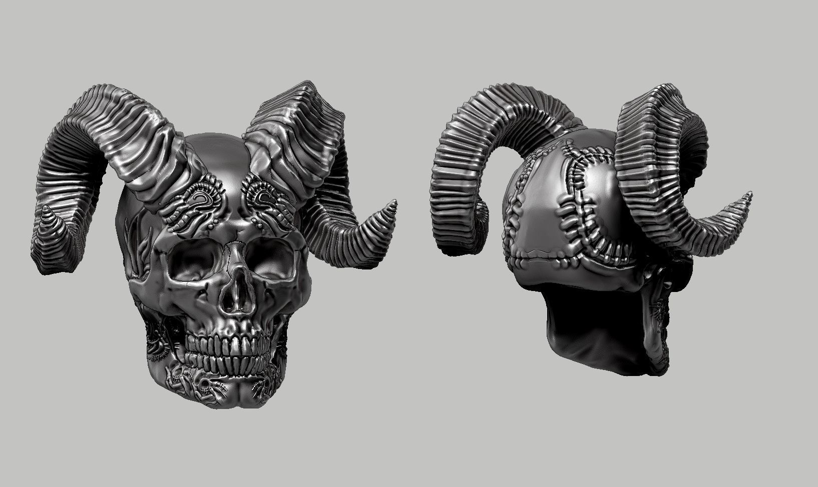 skull horn art design a07 3D print model_14