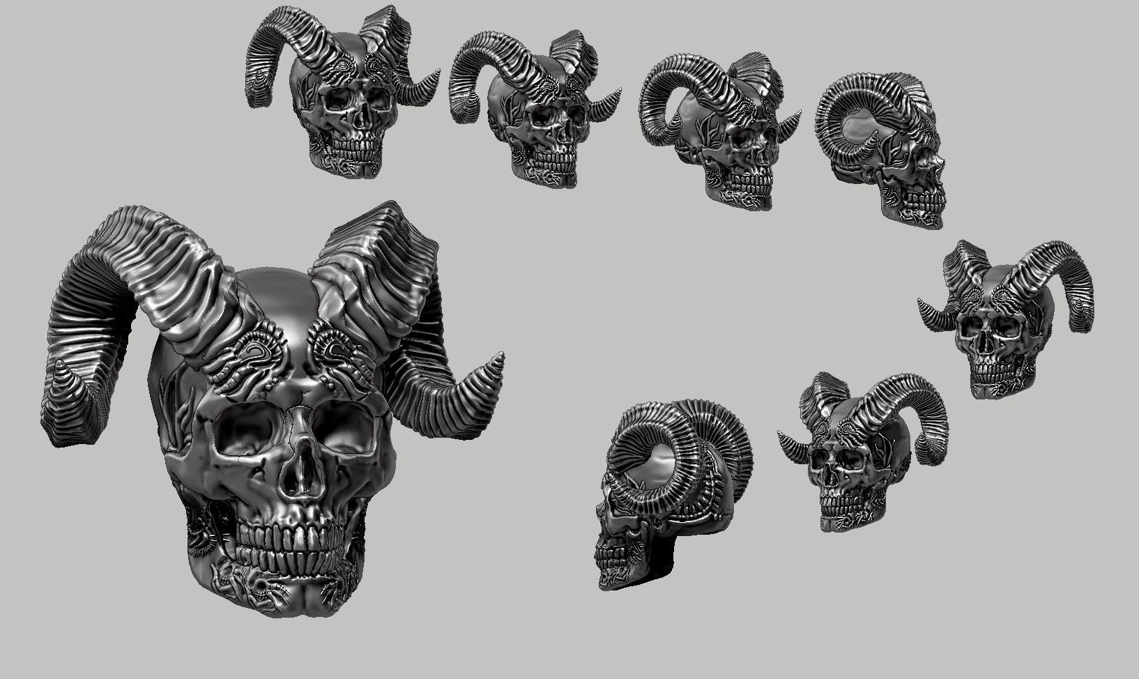 skull horn art design a07 3D print model_13