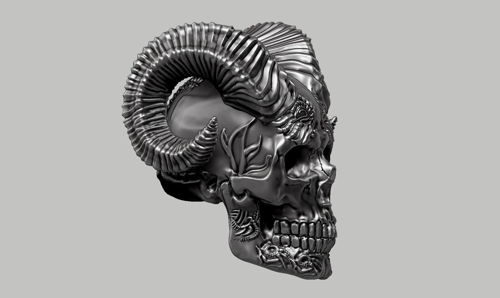 skull horn art design a07 3D print model_2