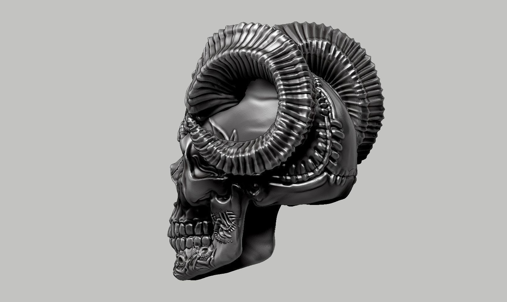 skull horn art design a07 3D print model_8