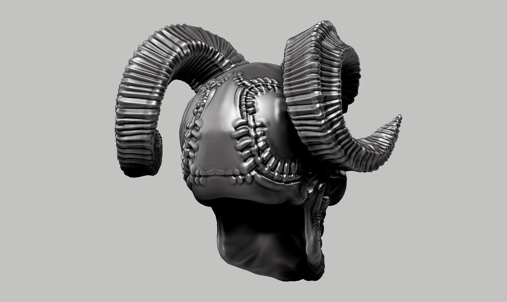 skull horn art design a07 3D print model_5