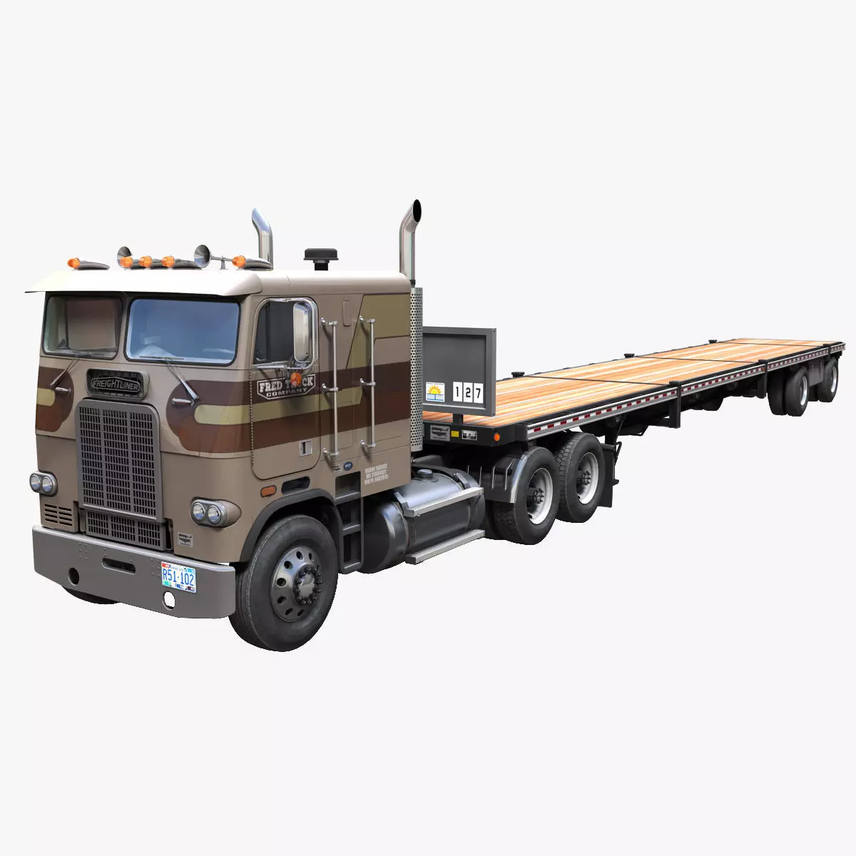 Freightliner FLT flatbed trailer Low-poly 3D model