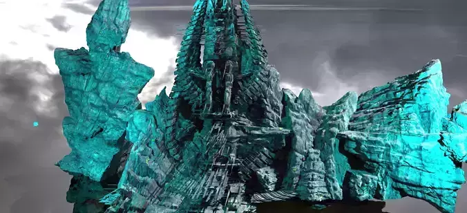 Mountain Sci-Fi Castle shards Kit bash  3D model