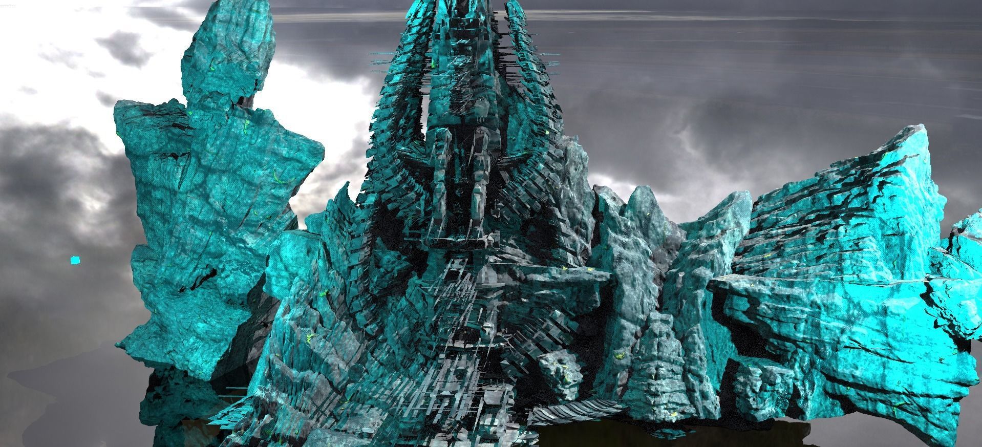 Mountain Sci-Fi Castle shards Kit bash  3D model_1