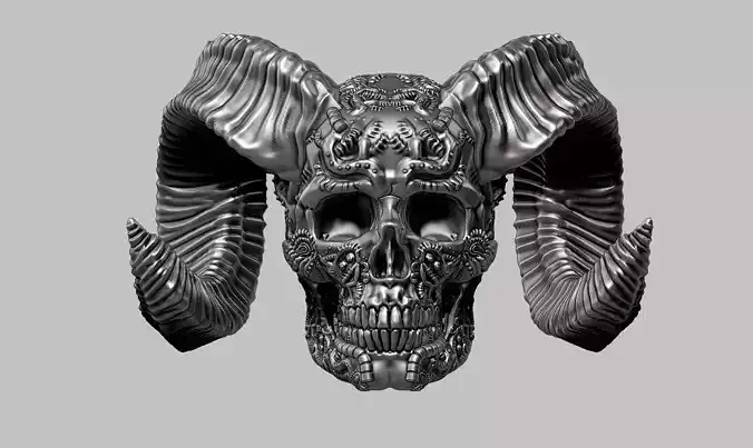 skull horn art design a08