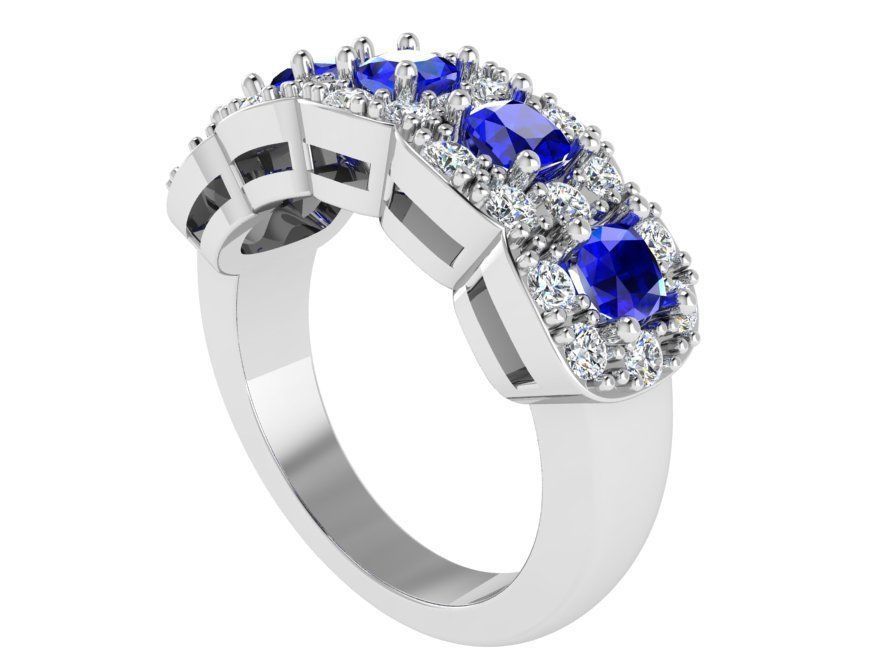 Blue 5-stone diamond ring 3347 3D print model 3D print model_2