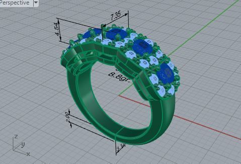 Blue 5-stone diamond ring 3347 3D print model 3D print model_7
