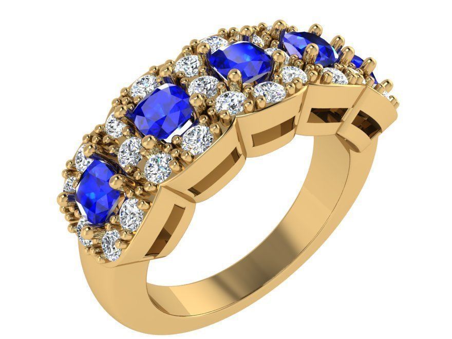 Blue 5-stone diamond ring 3347 3D print model 3D print model_1