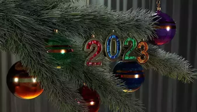 Branches of Christmas tree with toys