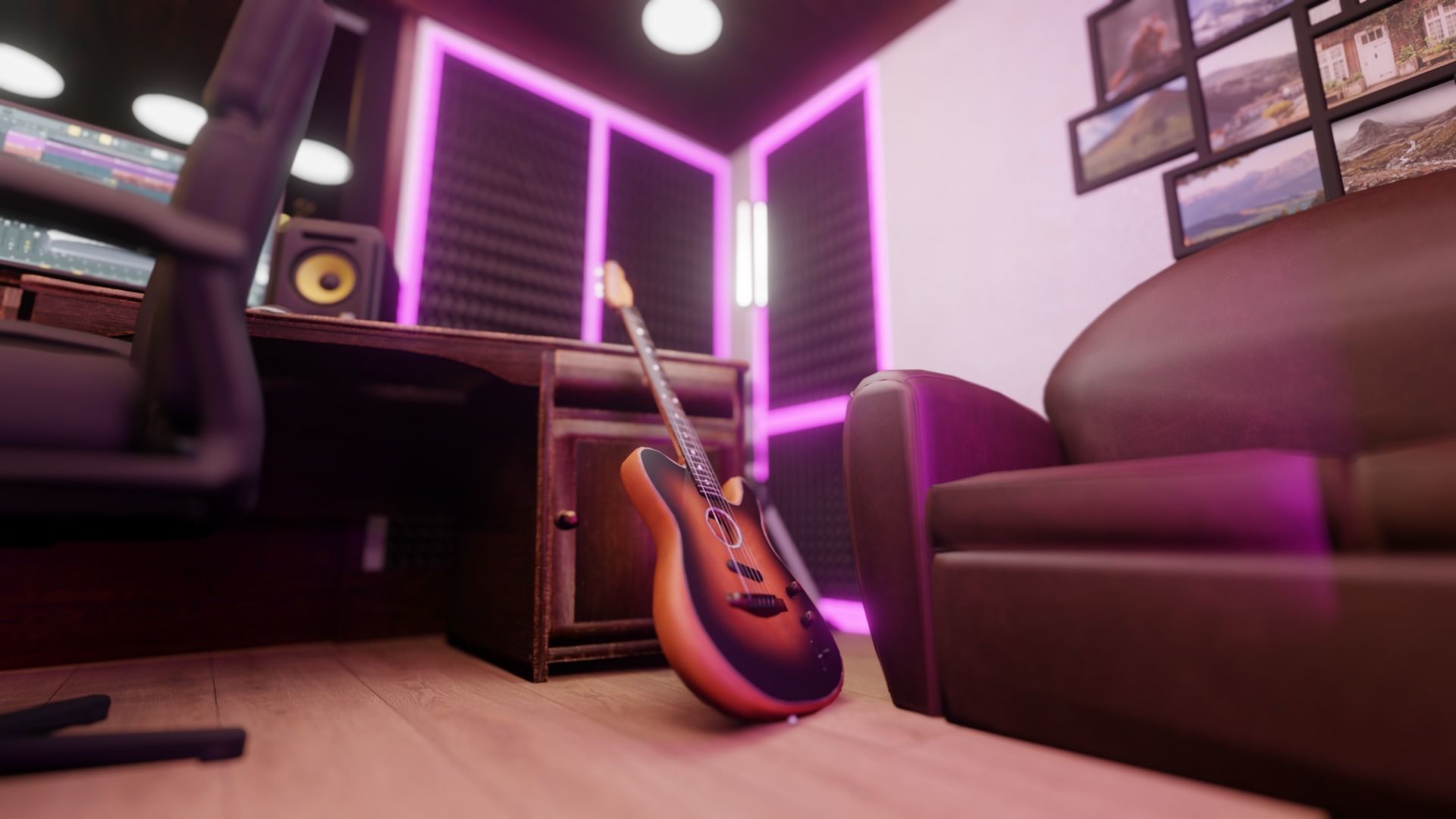 Recording Studio Music booth Low-poly 3D model_4