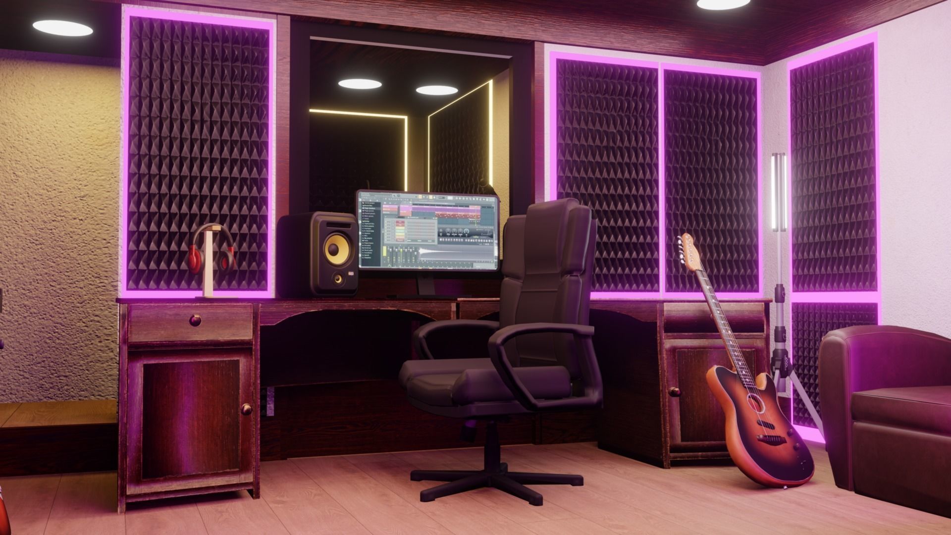 Recording Studio Music booth Low-poly 3D model_14