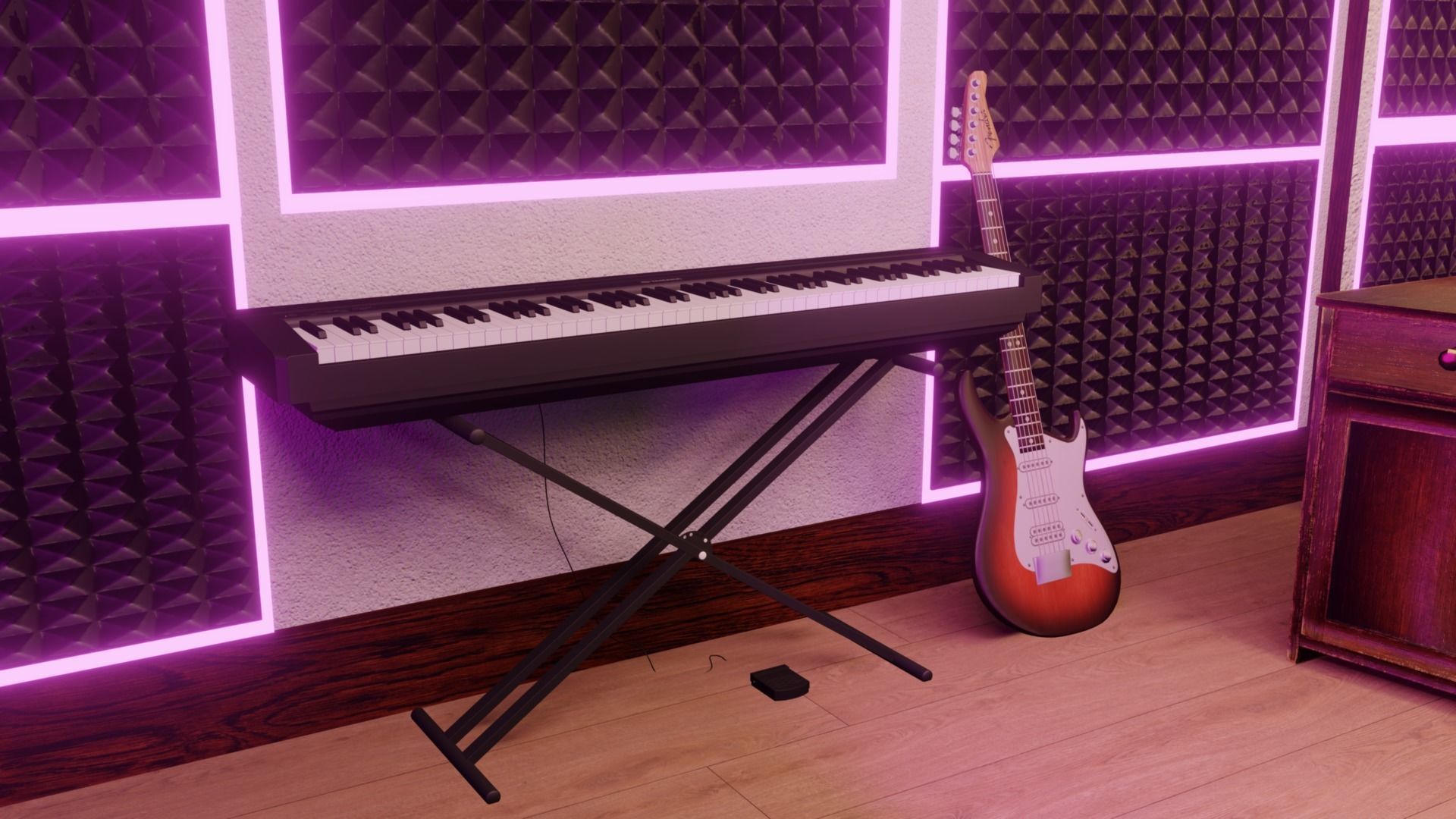 Recording Studio Music booth Low-poly 3D model_10