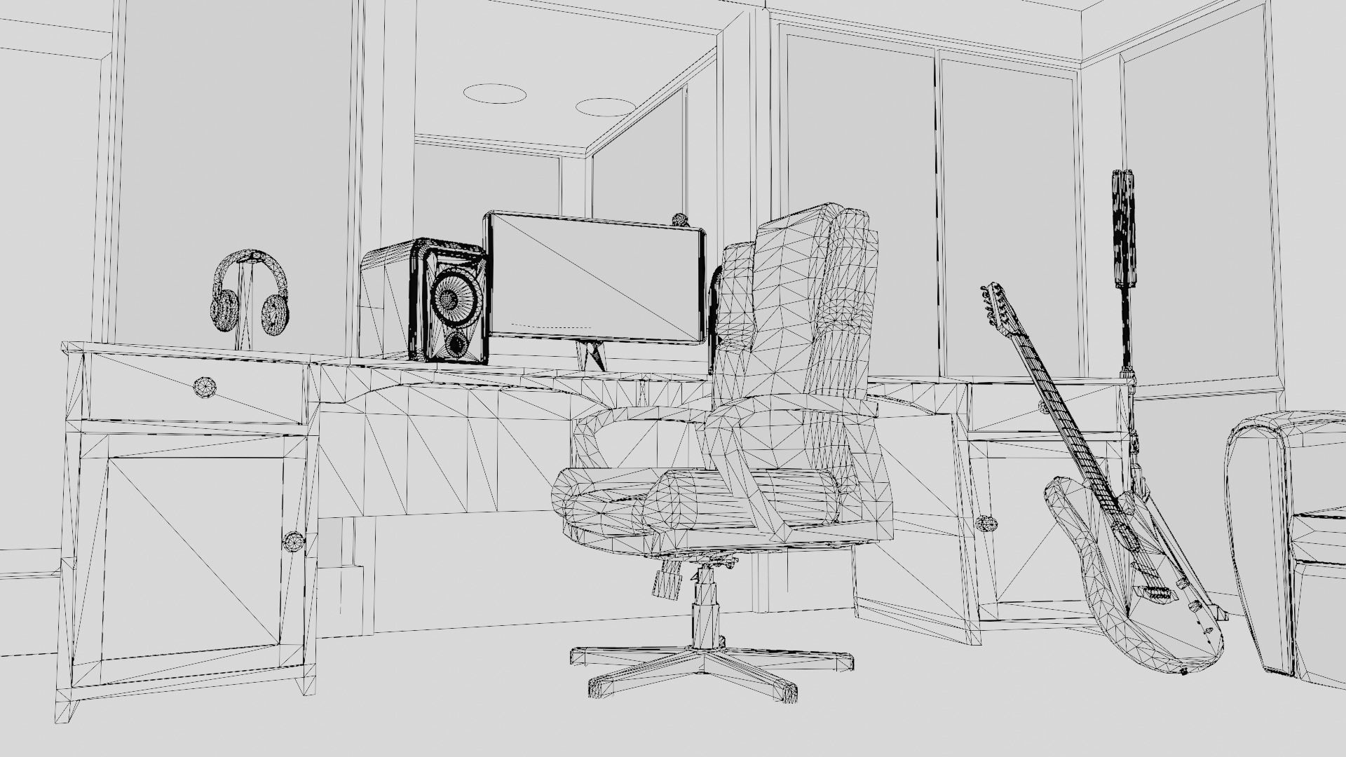 Recording Studio Music booth Low-poly 3D model_13