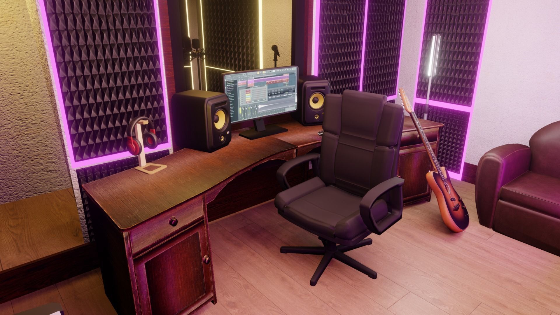 Recording Studio Music booth Low-poly 3D model_3
