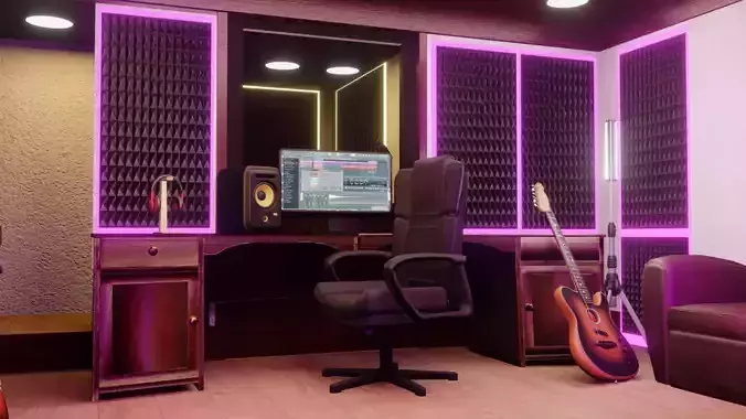 Recording Studio Music booth Low-poly 3D model