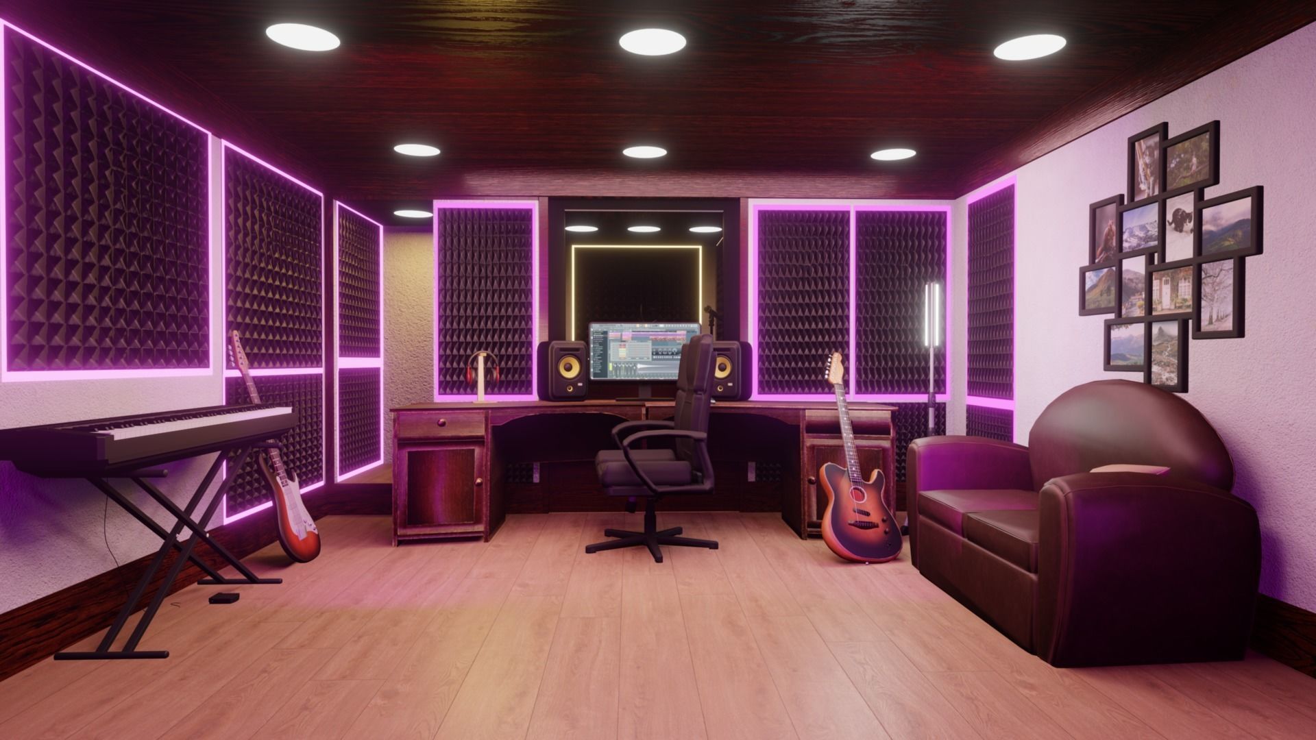 Recording Studio Music booth Low-poly 3D model_5