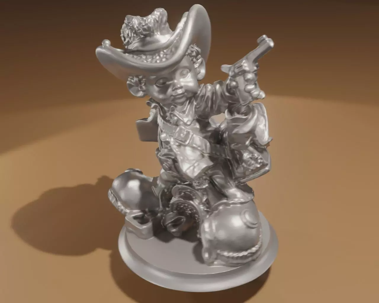 CowBoy silver figurine holding gun 3D print model