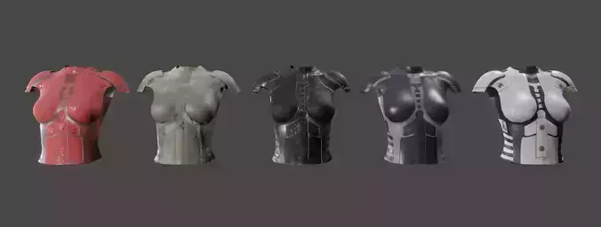 Simple sci-fi female armor pack 5 low poly game ready models Low-poly 3D model