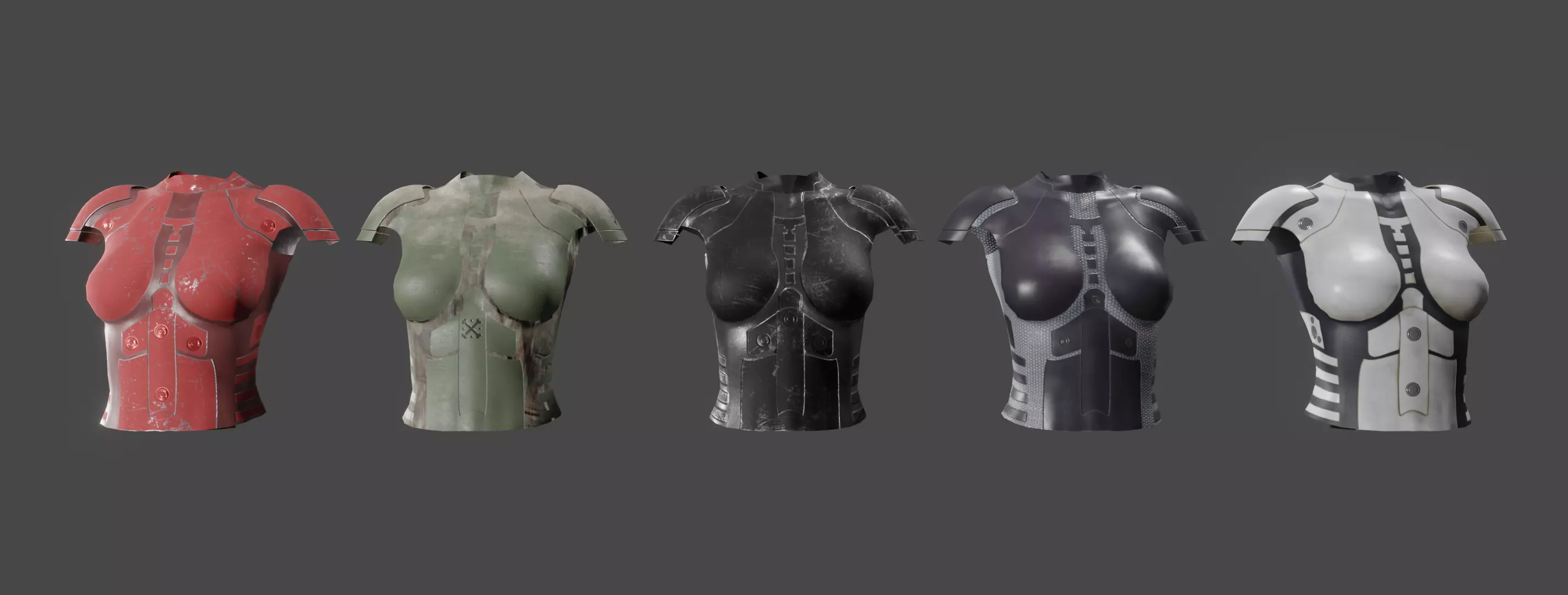 Simple sci-fi female armor pack 5 low poly game ready models Low-poly 3D model_0