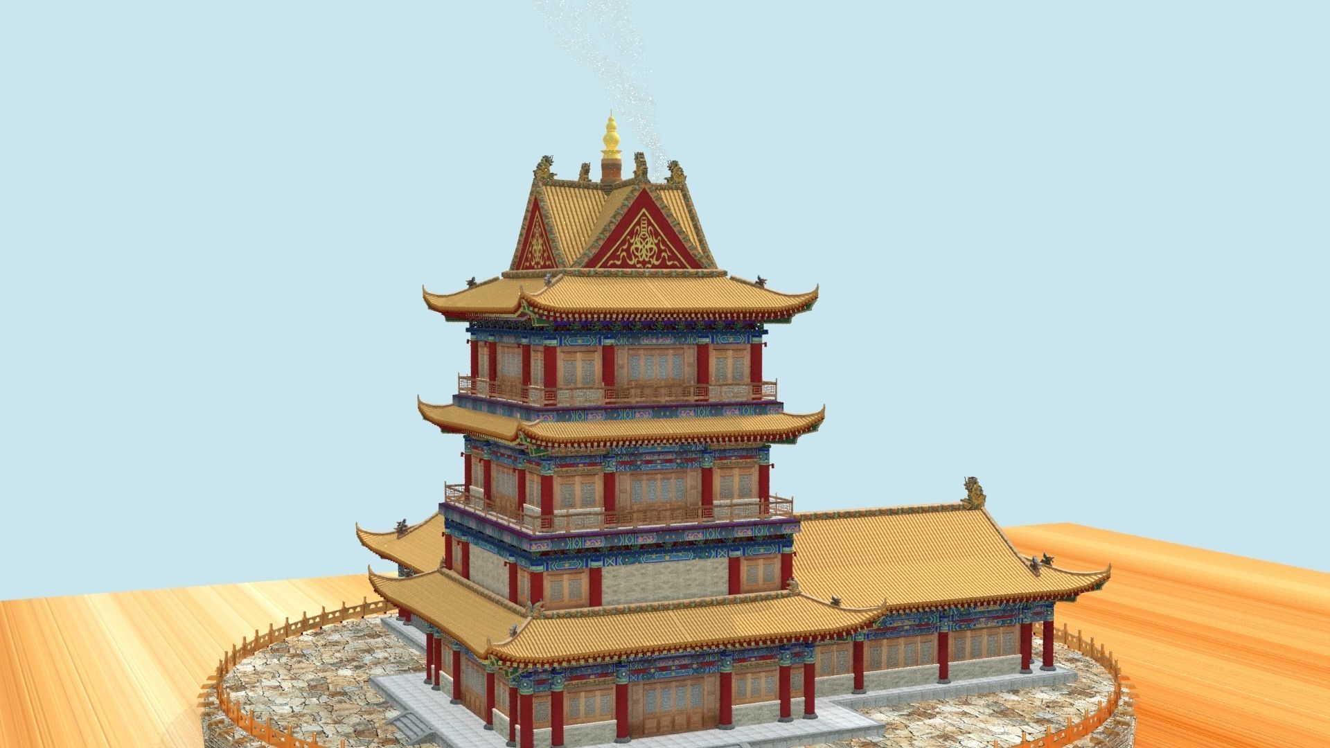 Chinese smoke ancient house 3D model_3