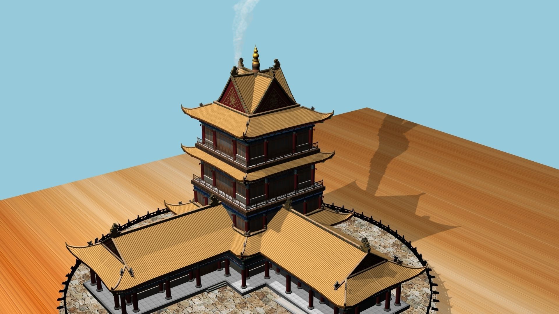 Chinese smoke ancient house 3D model_1