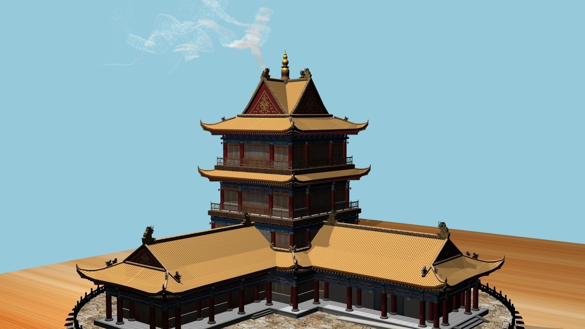 Chinese smoke ancient house 3D model_4