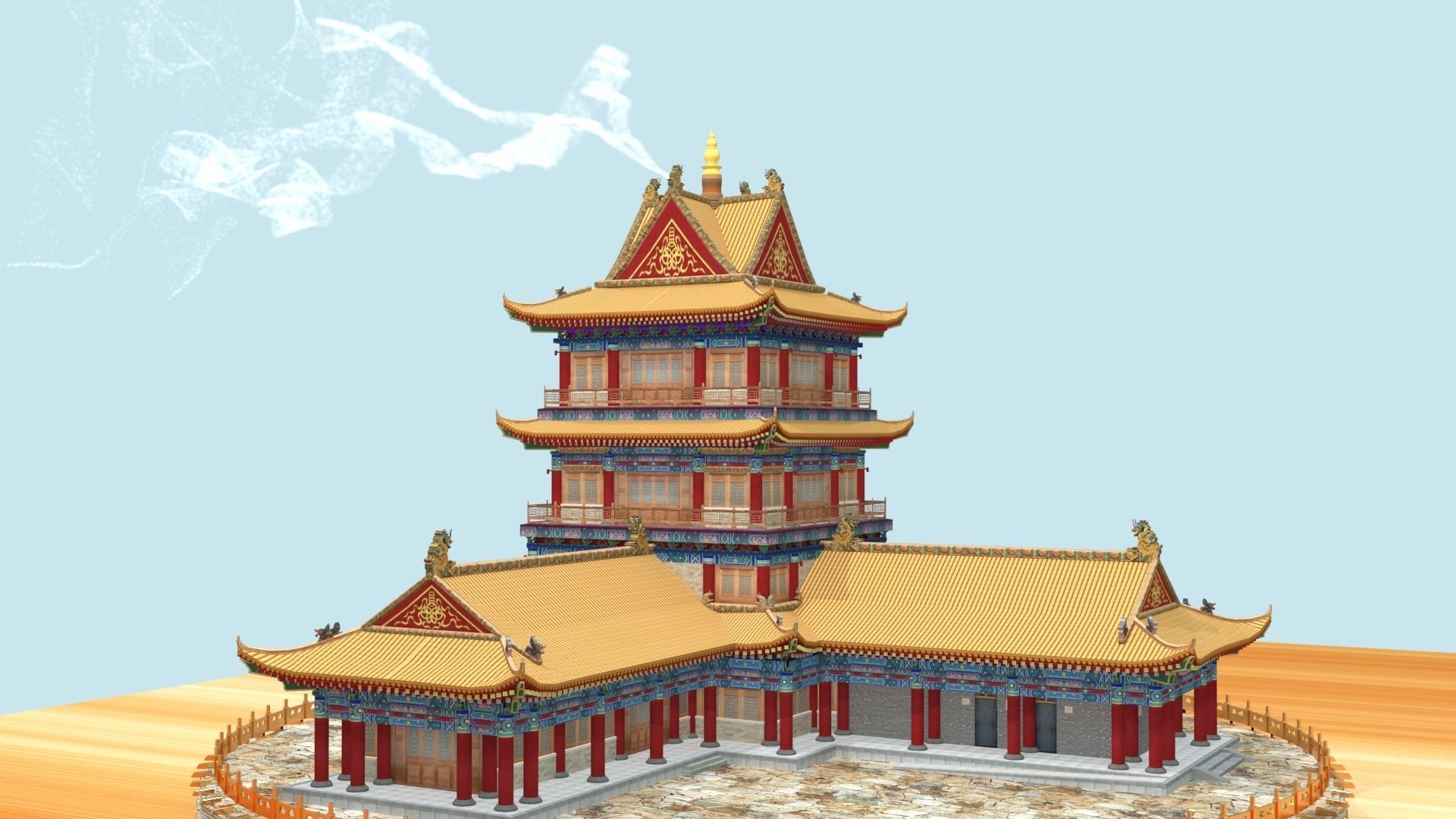 Chinese smoke ancient house 3D model_7