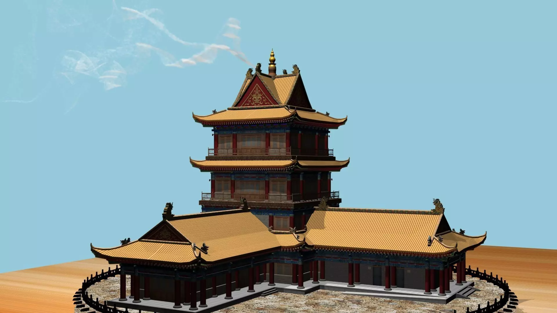 Chinese smoke ancient house 3D model_0
