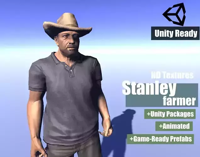 Stanley - animated rigged Farmer Low-poly 3D model