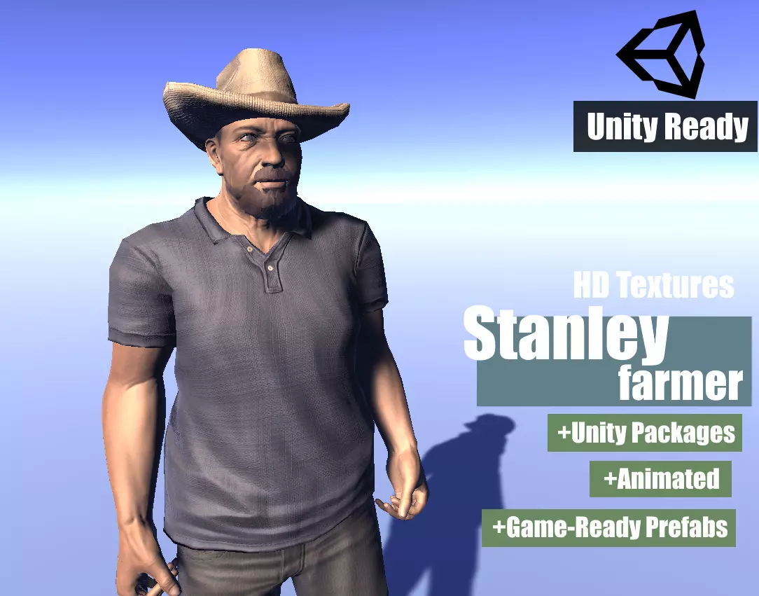 Stanley - animated rigged Farmer Low-poly 3D model