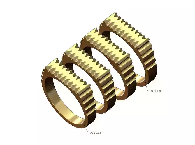 Undulated fluted rectangular top signet ring US sizes 6to9