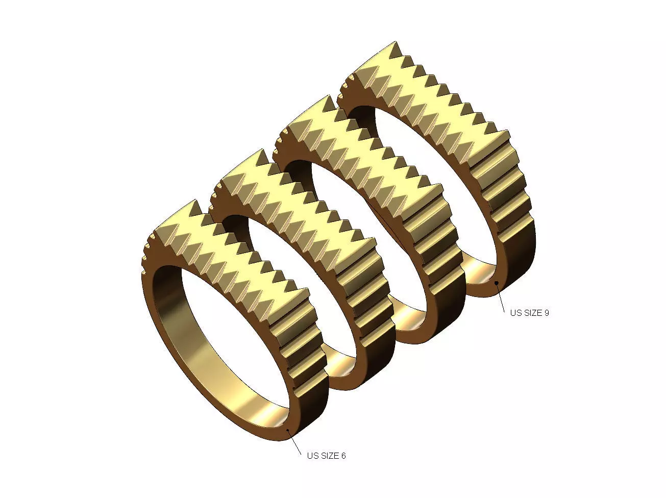 Undulated fluted rectangular top signet ring US sizes 6to9 3D print model_0