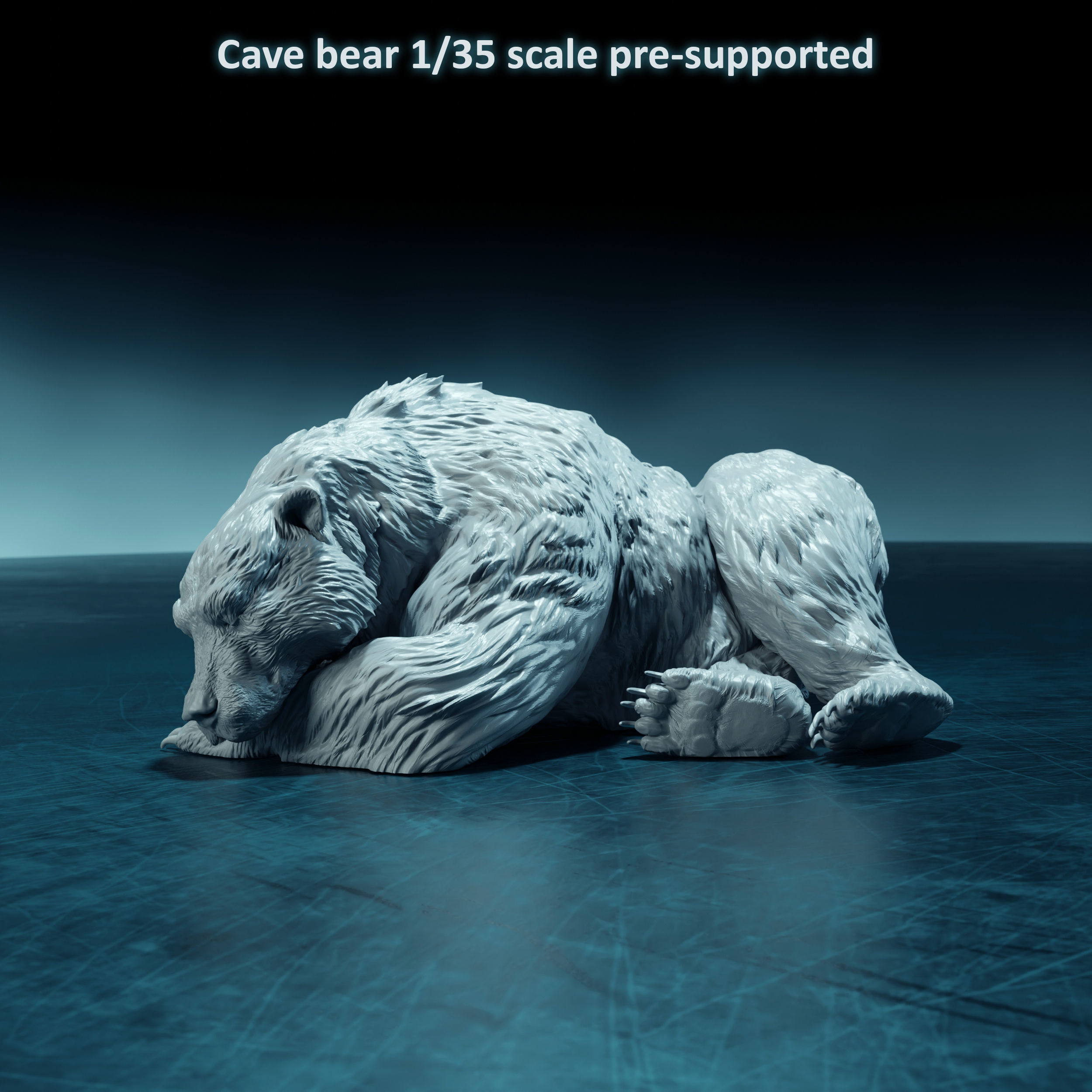 Cave bear sleeping 1-35 scale pre-supported prehistoric animal 3D print model_1