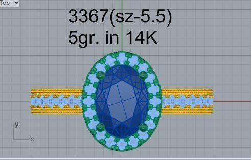 Oval blue stone diamond ring 3367 3D print model 3D print model_4